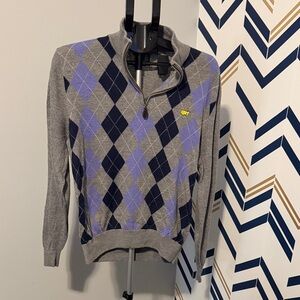 Masters Collection Argyle Quarter-Zip Sweater - Gray and Blue